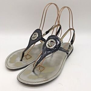 Michael Kors MK Charm Thong Sandal Women's 10M Black Pattent Leather with Buckle